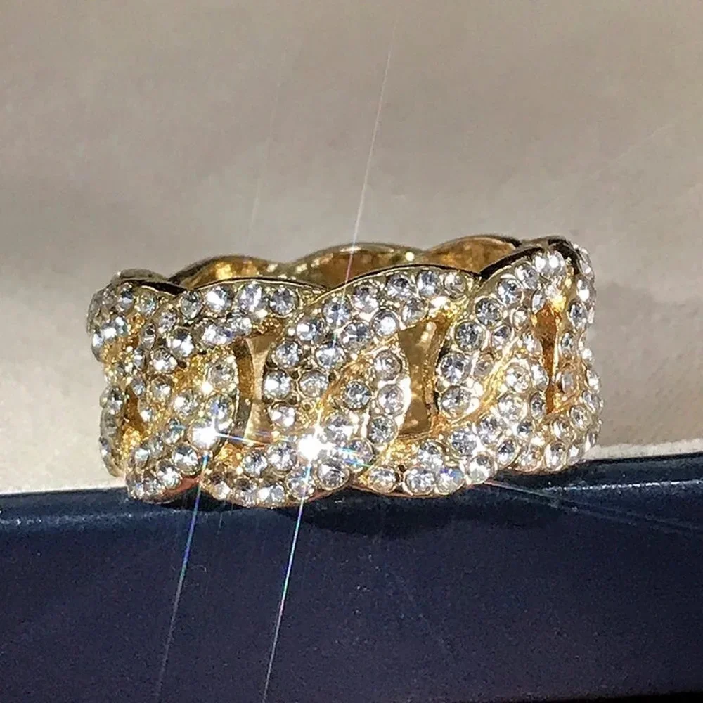🌸Crystal Zircon Hip Hop Iced Out 18K Gold Plated Mens Diamond Ring, UNVN12381 - Picture 9 of 10